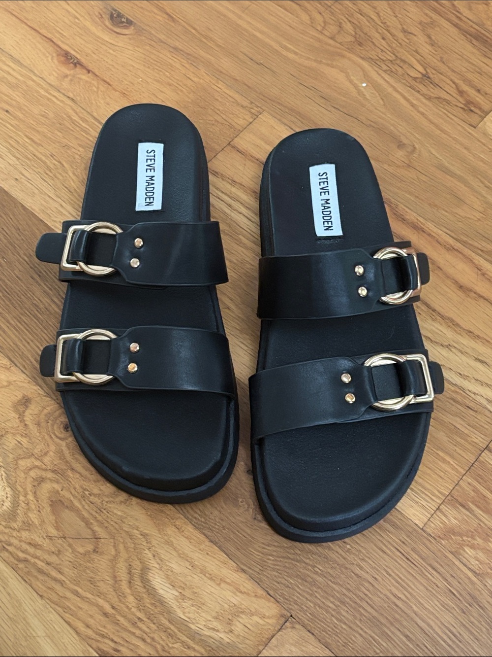 Steve Madden Hanni Black Double Buckle Slide Sandals Women's Size 9 never worn